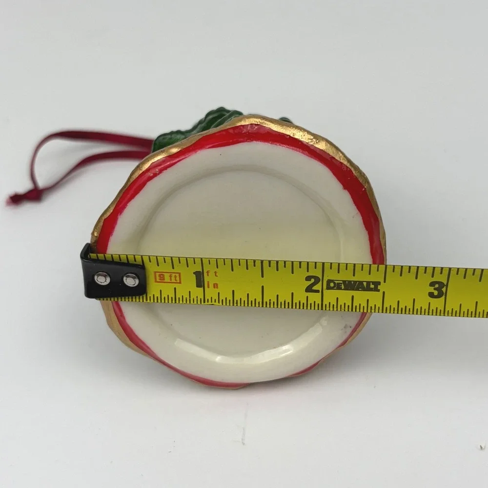 Ceramic Christmas Tree Trinket Box Ornament Green Gold Hand Painted Hinge Box